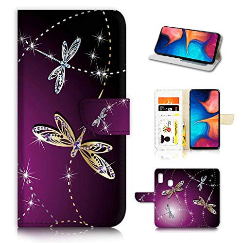 for Samsung A10E, A20E, Designed Flip Wallet Phone Case Cover, A20232 Purple Dragonfly