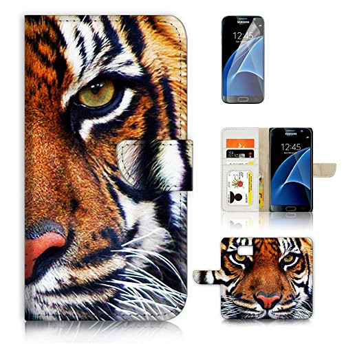 ( For Samsung S7 , Galaxy S7 ) Flip Wallet Case Cover & Screen Protector Bundle! A20015 Tiger Face