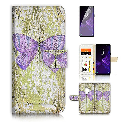 ( For Samsung Galaxy S9 ) Flip Wallet Case Cover & Screen Protector Bundle - A9397 Dragonfly