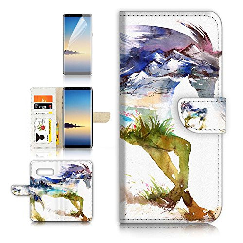(for Samsung Note 8, Galaxy Note 8) Flip Wallet Case Cover & Screen Protector Bundle - A20275 Abstract Horse