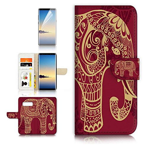 (for Samsung Galaxy S10) Flip Wallet Case Cover & Screen Protector Bundle - A21111 Art Elephant