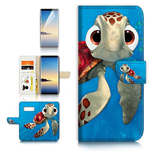 (for Samsung S10+ / Galaxy S10 Plus) Flip Wallet Case Cover & Screen Protector Bundle - A21273 Cartoon Turtle