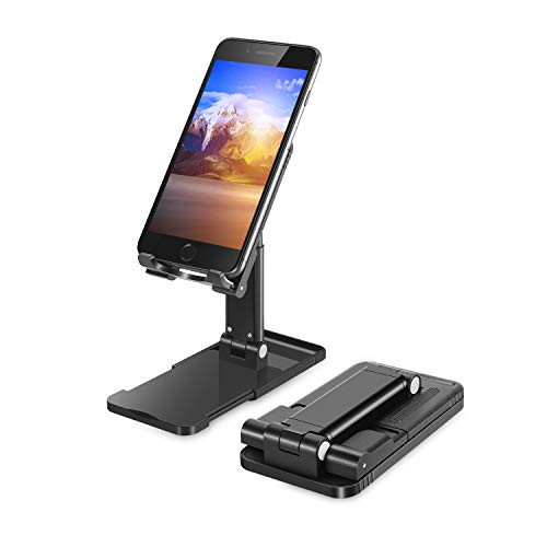Cell Phone Stand, Angle Height Adjustable Cell Phone Stand for Desk, Foldable & Portable Desktop Phone Holder Cradle Dock, Thick Case Friendly Phone Holder Stand for iPad, All Phones, Tablets, Switch