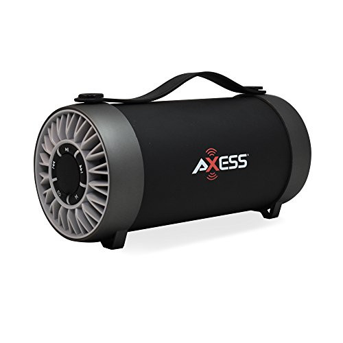 AXESS SPBT1059 Portable Indoor/Outdoor Bluetooth Media Speaker with Built-In FM Radio Rechargeable Battery and 4" Subwoofer Silver