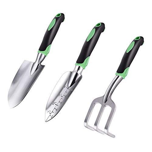 ZUZUAN Garden Tool Set, 3 Pack Garden Hand Shovels Aluminum Alloy Garden Trowels with Ergonomic Rubberized Non-Slip Grip, Included Trowel, Transplant Trowel and Cultivator Hand Rake