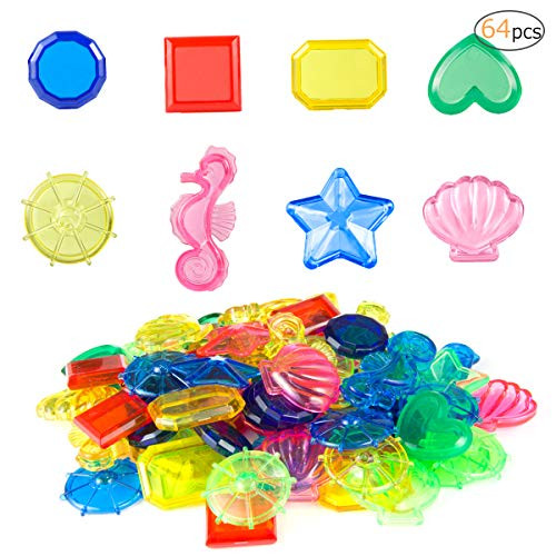 Biubee 64 Pieces Sinking Dive Gem Pool Toy- Summer Underwater Swimming Colorful Plastic Diving Training Gems Toys for Summer Fun, Pool Play, Party Favors ( Random Color)