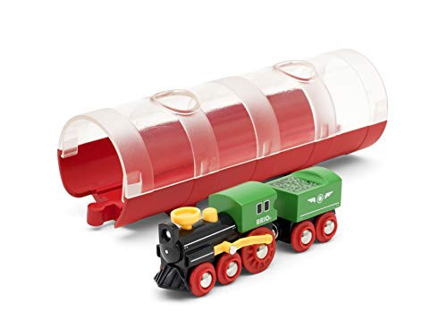 BRIO World 33892 - Steam Train & Tunnel - 3 Piece Wooden Toy Train Set for Kids Age 3 and Up,Multi