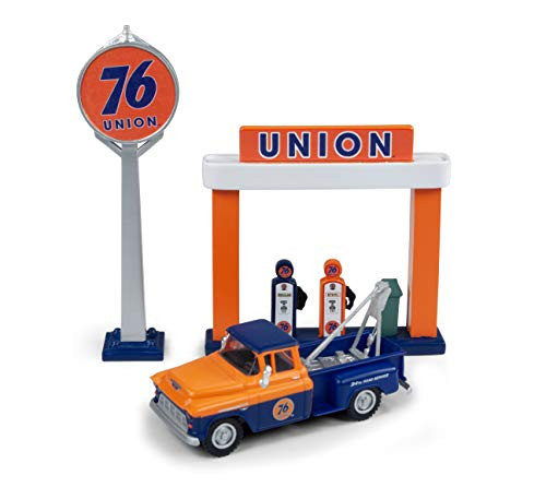 Mini Metals - 1955 Chevy Tow Truck w/Station Sign & Gas Pump Island (Union 76), 1:87 Scale