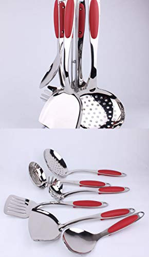 KITCHENWARE: STAINLESS STEEL RED SILICONE HANDLE 6PCS COOKING UTENSIL SET