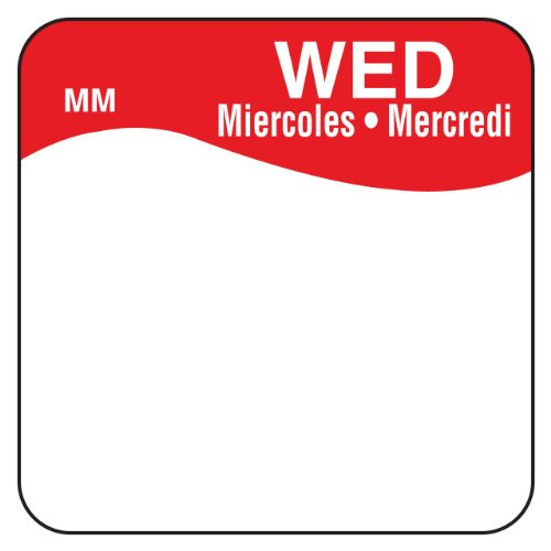 DayMark MoveMark Day of The Week Trilingual Removable Label, Wednesday, 1" x 1", Red (Roll of 1000)
