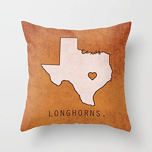 SPXUBZ Texas Map Outline Longhorns Vintage Orange Print Pillow Cover Home Decor Nice Gift Square Indoor Pillowcase Size: 18x18 Inch(Two Sides)