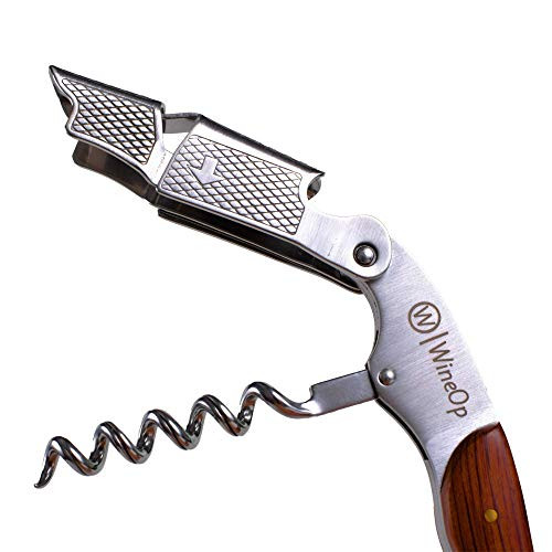 WineOp Professional Wine Opener - Luxury Double Hinged Corkscrew Wine Key - Sommelier Corkscrew for Waiters, Servers, Bartenders or Home Use - All-In-One Stainless Steel and Rosewood Bottle Opener WineOp Professional Wine Opener - Luxury Double Hinged Corkscrew Wine Key - Sommelier Corkscrew for Waiters, Servers, Bartenders or Home Use - All-In-One Stainless Steel and Rosewood Bottle Opener
