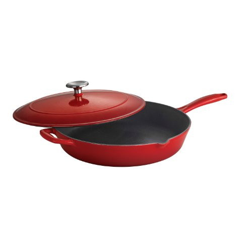 Tramontina 80131/058DS Enameled Cast Iron Covered Skillet, 12-Inch, Gradated Red