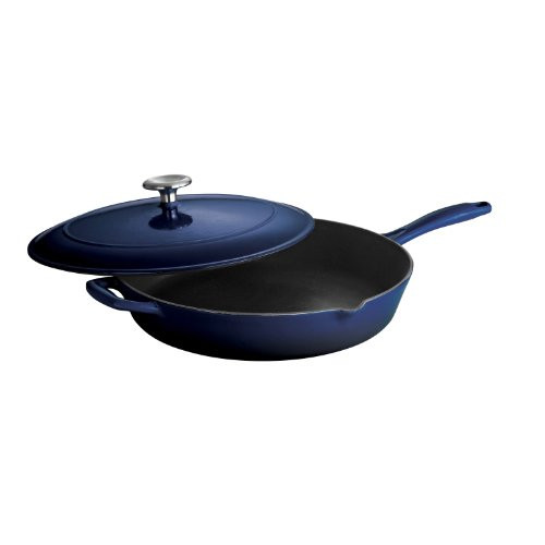 Tramontina 80131/068DS Enameled Cast Iron Covered Skillet, 12-Inch, Gradated Cobalt