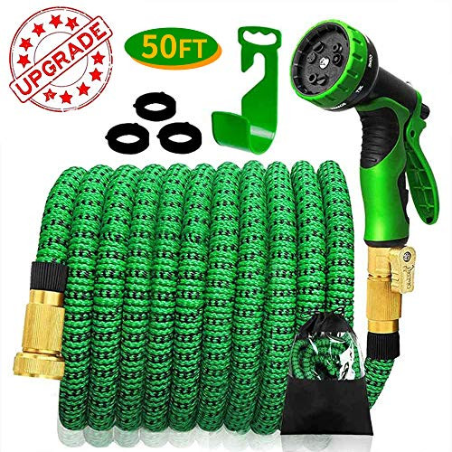 50ft Garden Hose Expandable,Flexible Water Hose with Solid Brass Fittings,Water Hose with 9 Function Spray Nozzle and Durable 4-Layers Latex, Leakproof Lightweight rubber Garden Water Hose