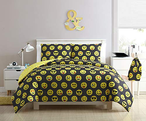 VCNY Home Facey Emoji Reversible Comforter Set, Twin XL, Black