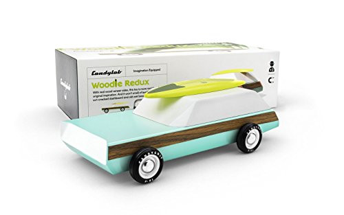 Candylab Toys Wooden Cars, Woodie Wagon Redux with Surfboard, Modern Vintage Style Station Wagon, Kids Surf Toy, Solid Beech Wood