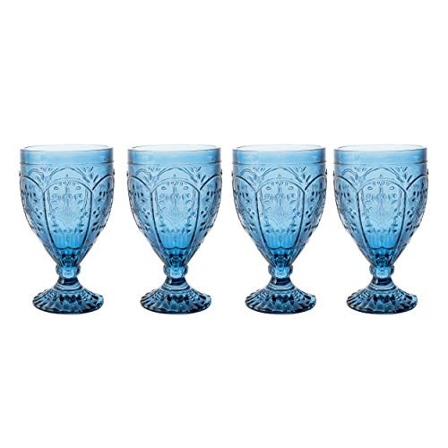 Fitz and Floyd 83-002 Trestle Collection Set of 4 Glass Goblets, 12-Ounce, Indigo