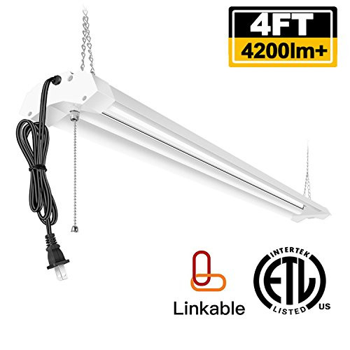 AntLux Linkable 4FT LED Shop Lights for Garage, 40W 4800LM, 5000K, 4 Foot Ceiling Light Fixtures, Plug in, Fluorescent Tube Replacement for Workshop Basement, Hanging Lighting with ON/Off Pull Chain