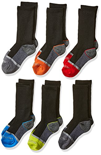 Fruit of the Loom Boys' Little 6-Pair Half Cushion Crew Socks, black assort, Medium (Shoe Size: 9-2.5)