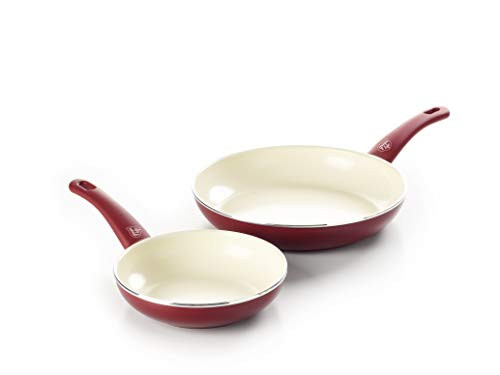 GreenLife Soft Grip Ceramic Non-Stick 7" and 10" Open Frypan Set, Red