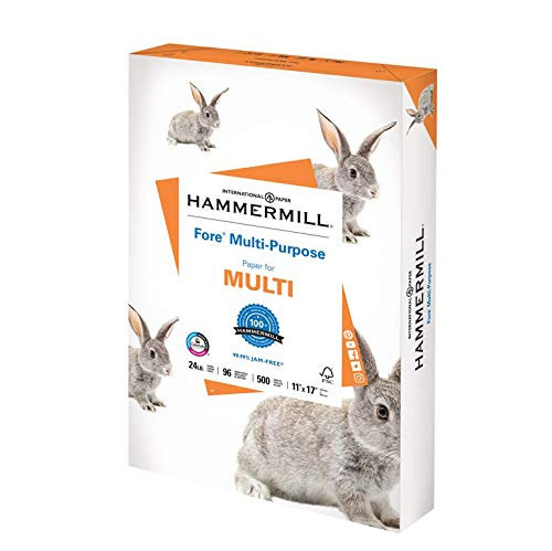 Hammermill Fore Multi-Purpose 24lb Copy Paper, 11x17, 1 Ream, 500 Sheets, Made in USA, Sustainably Sourced From American Family Tree Farms, 96 Bright, Acid Free, Economical Printer Paper,102848R,White