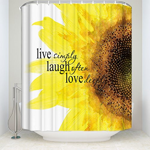 HomeCreator Extra Long Fabric Bath Shower Curtains 72 x 72 Inches Live Simply Laugh Often Love Deeply - Sunflower Mildew-resistant Bathroom Decor Sets with Hooks