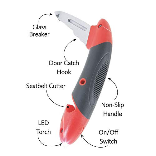 Car Cane Portable Vehicle Support Grab Bar, Standing Assist Mobility Aid Handle, Car Emergency Escape Tool with LED Flashlight, Seatbelt Cutter, Window Breaker, Batteries Included