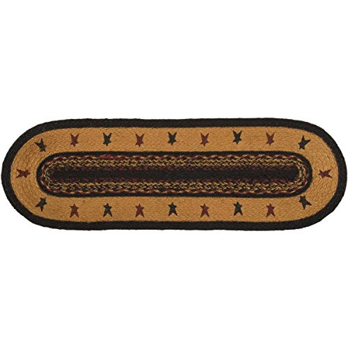 VHC Brands 34055 Primitive Flooring Settlement Star Jute Latex Backing Stenciled Oval, Stair Tread, Mustard Tan Yellow VHC Brands 34055 Primitive Flooring Settlement Star Jute Latex Backing Stenciled Oval, Stair Tread, Mustard Tan Yellow