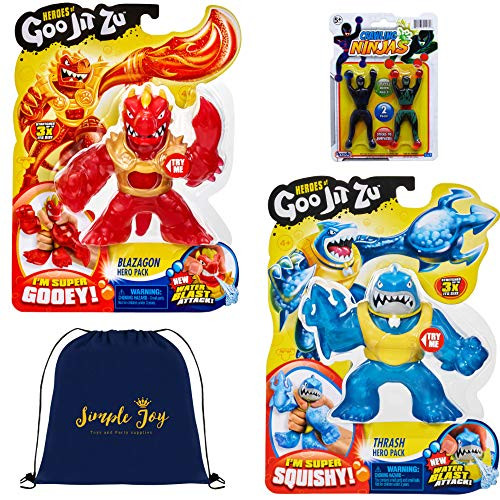 Heroes of Goo Jit Zu Super Stretchy Action Figures Water Blast Feature - Blazagon, Thrash (2-Pack Set)