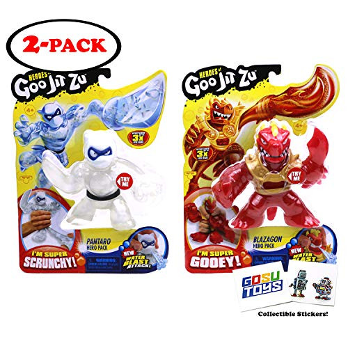 Heroes of Goo JIT Zu (2 Pack) Blazagon, Pantaro, Series 2 Water Blast Attack with 2 GosuToys Stickers