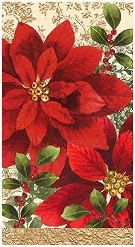 X&O Paper Goods 16 Count, 3-Ply, Paper Dinner Napkin, By Lenox Measures 4.75" x 8" - Vintage Poinsettia
