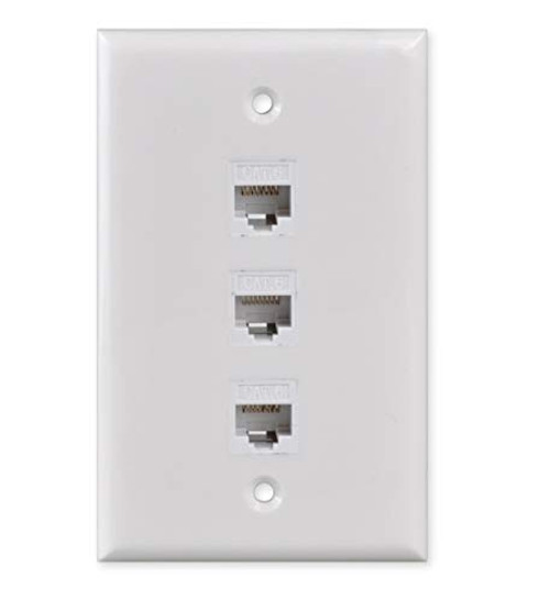 Ethernet Wall Plate, HTTX White 3-Port CAT6 Wall Plate with Removable F/F RJ45 Keystone Jack Inserts