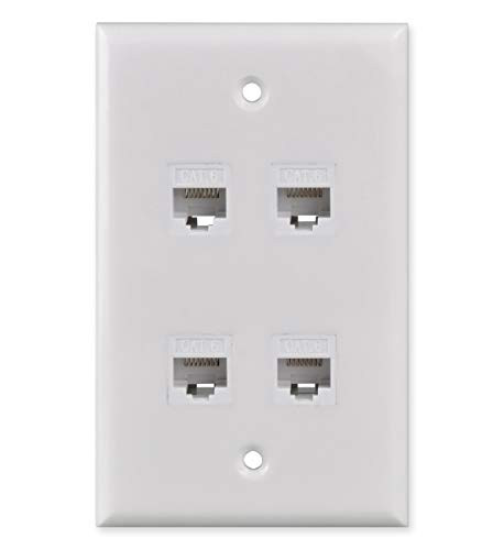 Ethernet Wall Plate, HTTX White 4-Port CAT6 Wall Plate with Removable F/F RJ45 Keystone Jack Inserts [2-Pack]