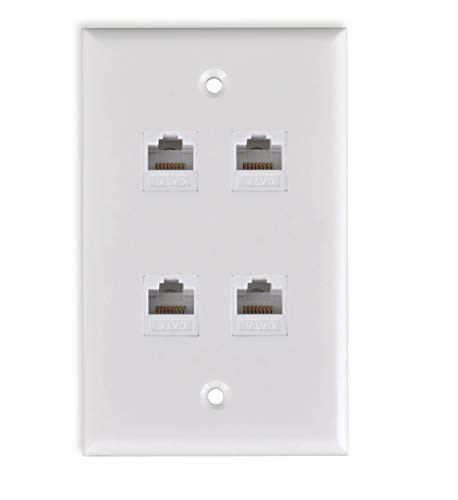 Ethernet Wall Plate, HTTX White 4-Port CAT6 Wall Plate with Removable F/F RJ45 Punch Down Keystone Jack Inserts