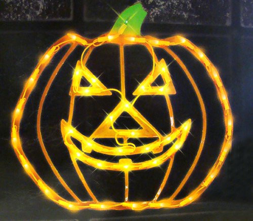 IMPACT 15" Orange Lighted Halloween Jack-o-Lantern Pumpkin Window Silhouette Decoration