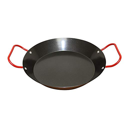 IMUSA USA CAR-52064 10" Carbon Steel Coated Nonstick Paella Pan, Black, Red Handles
