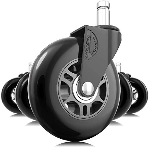 Office Chair Wheels Black Replacement Rubber Chair casters for Hardwood Floors and Carpet, Set of 5, Heavy Duty Office Chair casters for Chairs to Replace Chair mats - Universal fit Office Chair Wheels Black Replacement Rubber Chair casters for Hardwood Floors and Carpet, Set of 5, Heavy Duty Office Chair casters for Chairs to Replace Chair mats - Universal fit