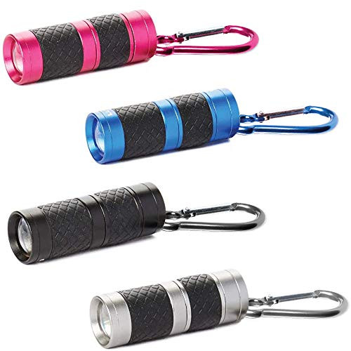 LUXPRO - LP130 Key Chain LED Flashlight, Maximum Brightness with Matching Carabiner Clip, Black, Pink, Silver & Blue