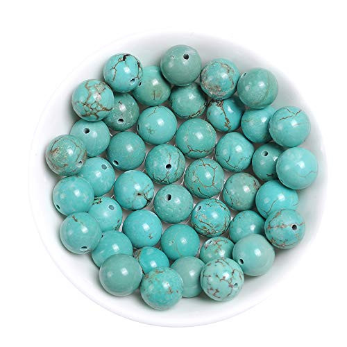 Natural Turquoise Beads for Jewelry Making Loose Stone Beads for Bracelets Necklaces Earrings Green Turquoise Jewelry Beads Bulk, 60pcs 6mm Natural Beads with Dragon Vein