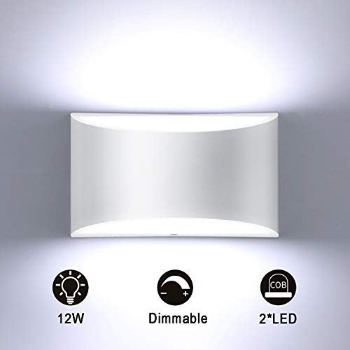 Lightess LED Wall Sconces Dimmable Up Down Wall Lamps Modern Indoor Wall Mounted Sconce Lighting Fixtures 12W White Hallway Wall Lighting Hardwired for Bedroom Living Room Stairs, Cool White