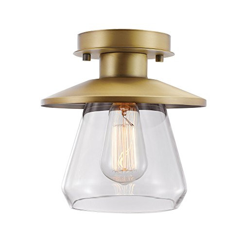 Globe Electric 65987 Nate Light Semi-Flush Mount, Brass with Clear Glass Shade, 8" Globe Electric 65987 Nate Light Semi-Flush Mount, Brass with Clear Glass Shade, 8"