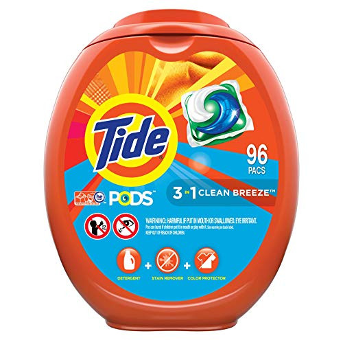 Tide PODS Laundry Detergent Liquid Pacs, Clean Breeze Scent, HE Compatible, 96 Count (Packaging May Vary)