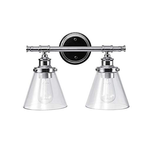 Globe Electric Parker 2 Vanity Light, Chrome, Clear Glass Shades 51412