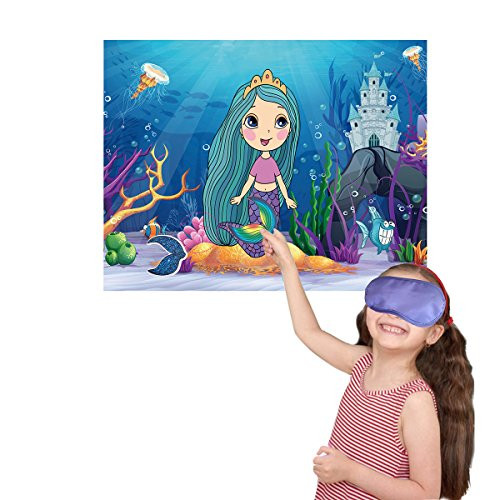 M MISS FANTASY Mermaid Games Pin the Tail on the Mermaid with 24 Reusable Tails Mermaid Party Games for Kids Mermaid Gifts for Girls Under the Sea Party Favors Mermaid Birthday Party Supplies