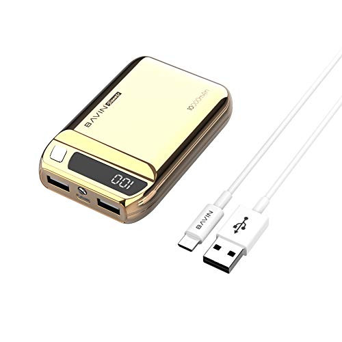Power Bank 10000 mAh,BAVIN Fast Charging External Battery Pack Dual USB Output with LED Flashlight Compatible for iPhone, iPad, iPod,Samsung Galaxy and Other Charging Device (Rose Gold 10000mah)