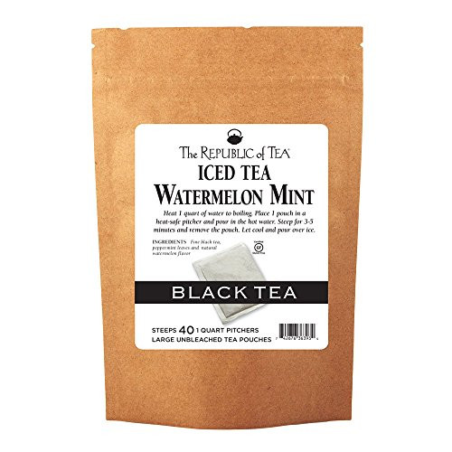 The Republic of Tea Watermelon Mint Black Iced Tea, 40 Large Pouches / 40 Quarts, Premium Fine Black Tea