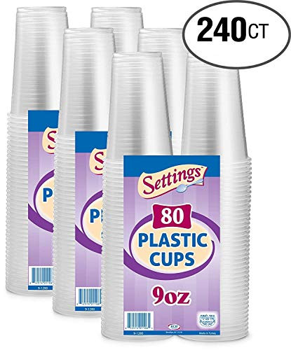 [240 Count - 9 Oz Cups] Settings Large 9 Oz Clear Disposable Plastic Drinking Cups Great For Juice, Water, Soda, Beer, Use At Party, Home, Office, Picnic, BBQ, Or Event, 3 Packs Of 80