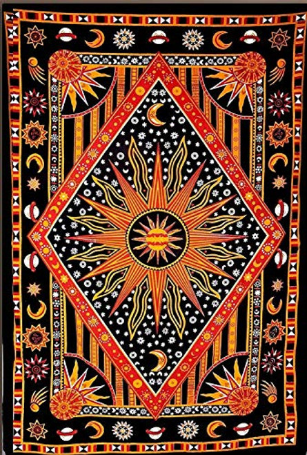 ANJANIYA Burning Sun Tie Dye Tapestry, Celestial Sun Moon Planet Bohemian Twin Tapestry Wall Hanging Boho Tapestry Hippie Hippy Tapestry Beach Coverlet Curtain (Orange, Queen (85X90 inches)) ANJANIYA Burning Sun Tie Dye Tapestry, Celestial Sun Moon Planet Bohemian Twin Tapestry Wall Hanging Boho Tapestry Hippie Hippy Tapestry Beach Coverlet Curtain (Orange, Queen (85X90 inches))