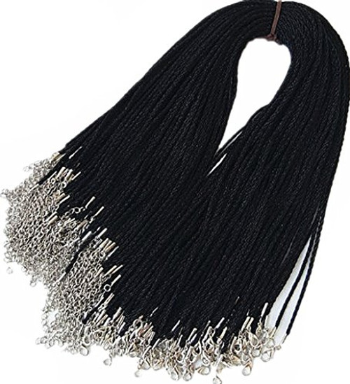Wonderful 100pcs Black Satin Silk Necklace Cord Rope Necklace Chain with Lobster Claw Clasp